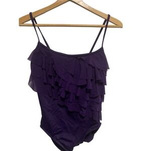 NWT Robby Len Women's Purple Swimsuit Ruffles Adjustable Straps Sz 12 beachwear